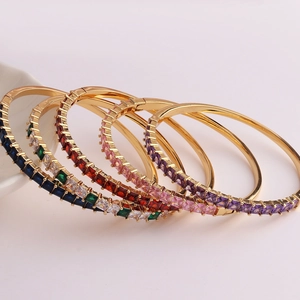 Luxury 18K gold plated bangle set with colorful AAA cubic zirconia stones for women