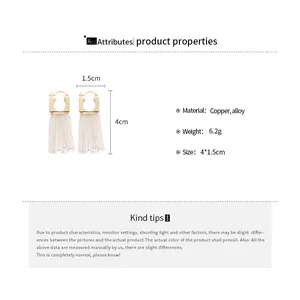 Size chart showing 4cm length and 1.5cm width of gold plated tassel earrings