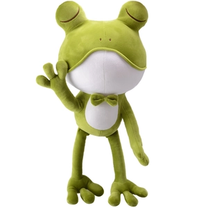 Adorable green standing frog plush toy with a bow tie, perfect birthday gift for girls