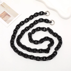 Glossy black acrylic chain strap with silver metal spring rings for bags or phone cases