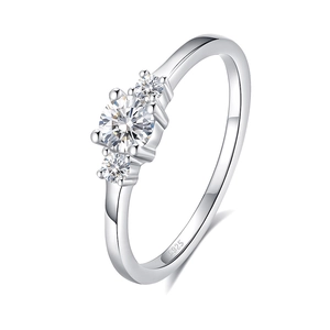 Classic 925 sterling silver three-stone moissanite ring with a polished brilliant finish