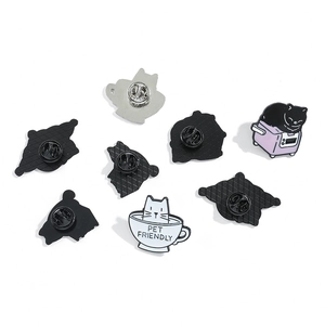 Cartoon cat metal pins set featuring coffee mugs and kittens for apparel decoration