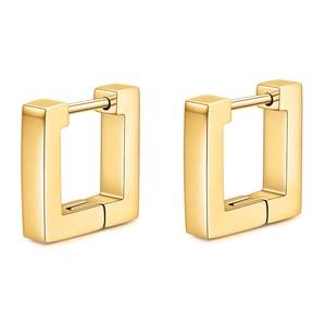 Minimalist 18K gold U-shaped hollow rectangular hoop earrings in polished stainless steel