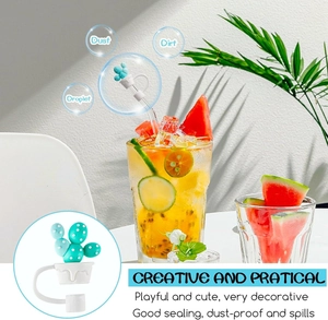 Cactus silicone dust-proof straw cover for 10mm tumblers in a summer drink setting