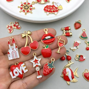 Assorted red enamel alloy pendants with cherry and heart shapes for DIY jewelry making