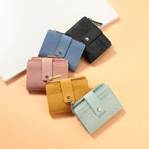 Portafogli trapuntati in pelle PU da donna con scomparti per carte e tasca con zip