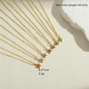 Star-shaped gold necklace with colorful zircon pendants and 45cm adjustable chain