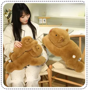 Three sizes of soft capybara plush toys measuring 30cm, 45cm, and 60cm in a cozy setting