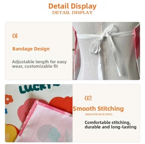 Detail of adjustable waist straps and reinforced stitching on a pink fashion apron