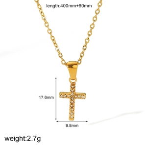 18k gold plated titanium steel cross pendant necklace with sparkling cubic zirconia gems