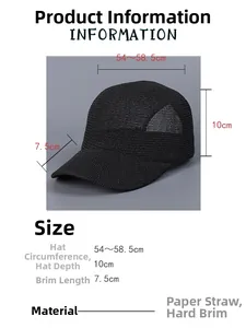 Size chart showing 54-58.5cm circumference for breathable paper straw baseball cap