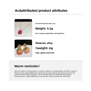 Detail view showing dimensions and weight of rose pendant necklace and earrings