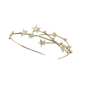 Star hairband with layered gold wires, sparkling rhinestones and white pearls for women