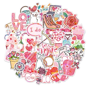 Detailed holographic heart and rose stickers with sparkling glitter for DIY wedding gifts