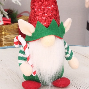 Christmas plush elf gnome with red sequined hat and candy cane festive holiday decor