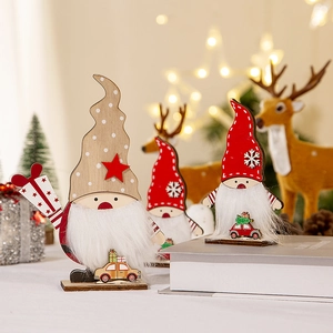 Adorno De Gnomo De Navidad De Madera Barba De Fibra Artificial Patrón De Copos De Nieve Auto Decor DIY Decoración De Escritorio