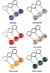 Selection of natural gemstone paw-shaped keychains in six various stone materials