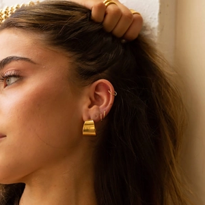 Chunky Hoop Earrings Stainless Steel 18K Gold Plated Wide C Shape Geometric Minimalist Fashion Jewelry For Women
