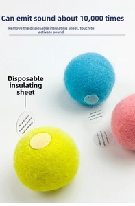Detailed view of plush cat toy balls with pull-tab activation and interactive sound
