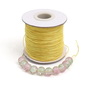 0.5mm yellow wax cord roll with pink and green crackle glass beads for DIY jewelry