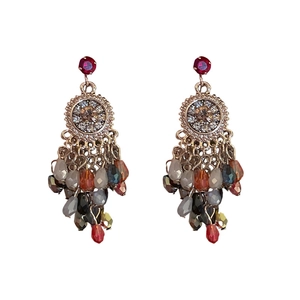 Vintage crystal tassel earrings with sparkling rhinestones and colorful drop beads