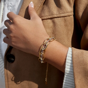 Two-tone mixed metal chunky chain bracelet in gold and silver finish for women