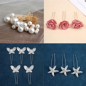 Bridal U Shaped Hair Pins Alloy Rhinestone Faux Artificial Pearl Fabric Rose Butterfly Starfish Wedding Styling Accessories Women