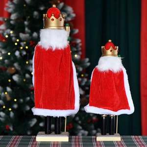 European style 50cm Nutcracker King with red cape and green plaid in Christmas setting