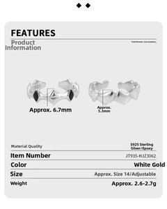 Detailed S925 sterling silver ring specifications with matte black enamel geometry