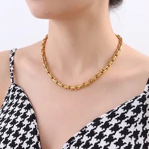 Hip hop street style thick 18K gold plated snake bone chain necklace in titanium steel