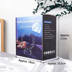 Amethyst crystal cluster night light with circular LED base and decorative gift box