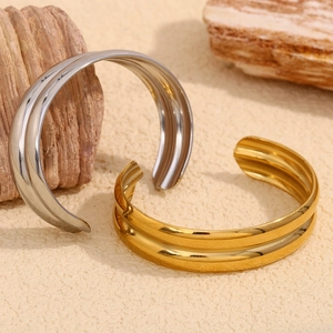 Bracciale rigido aperto a doppio strato in acciaio inossidabile oro e argento