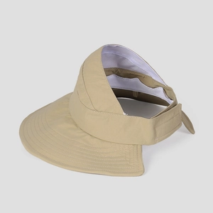 Detail of wide brim sun hat showing reinforced stitching and adjustable velcro strap