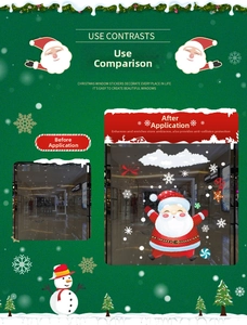 Detail showing contrast of Santa Claus window stickers on glass for Christmas decor
