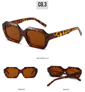 Trois angles de lunettes de soleil géométriques écaillées aux verres bruns