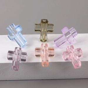 Set of six colorful transparent crystal glass cross beads for DIY jewelry making