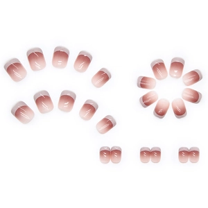 Pink and white gradient French style press-on nails with glossy square-round finish