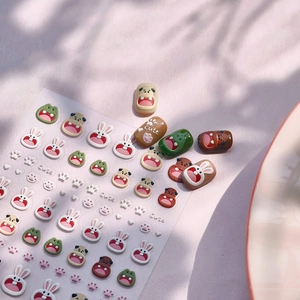 Cute embossed 3D nail art stickers featuring cartoon rabbits and bears for children