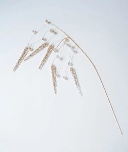 Champagne gold decorative branch with transparent icicle crystal pendants detail