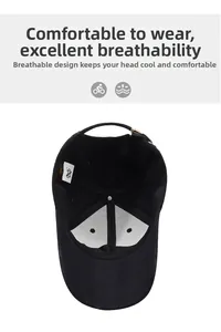 Detail view of the breathable inner lining and gold adjustment buckle of a baseball cap