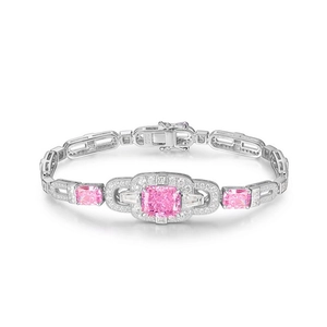 Exquisite S925 sterling silver bracelet featuring a radiant pink ice flower cut gemstone