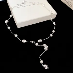 Collana Lariat Minimalista Da Donna Pendente In Metallo Lavico Irregolare E Catena In Künstliche Perle Sintetiche Gioielli Argentati Eleganti