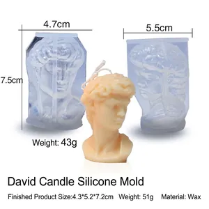 Classic David bust silicone mold for DIY candles and soaps showing precise dimensions