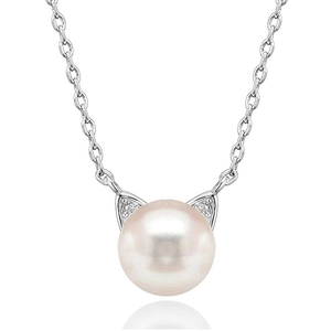 Cute Cat And Rabbit Ear Artificial Pearl Pendant Necklace Stud Earrings Women Jewelry Copper Inlaid Zircon Sweet Style