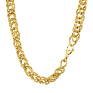 Polished gold curb chain necklace for men featuring a textured weave and lobster clasp