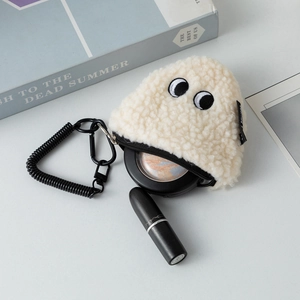 Rice ball plush coin purse with cute cartoon eyes and elastic spiral keychain strap