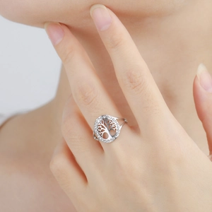 Elegant 18K gold plated tree of life open ring with shimmering zircon stones for women