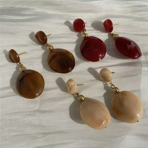 Geometric Resin Drop Earrings With Stainless Steel Earring Post Retro Vintage Maillard Style Jewelry For Women