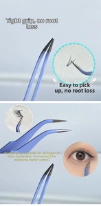 Detailed close-up of high-precision sky blue eyelash tweezers for grafting application