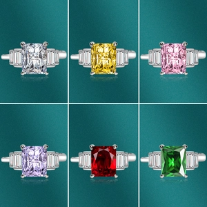 Luxury Radiant Cut Cubic Zirconia Ring White Copper Silver Plated Adjustable Resizable Square Three Stone Jewelry For Women